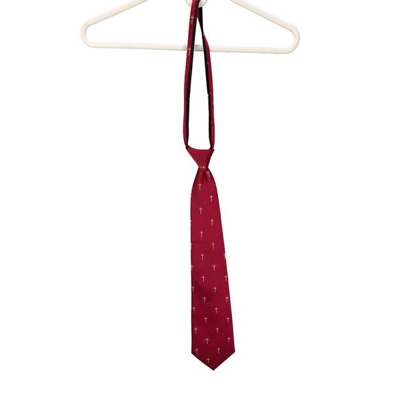 Vintage Rolfs Silk Necktie Mens Zipper Tie Red Cross Church Religious 4" Wide - Picture 1 of 9